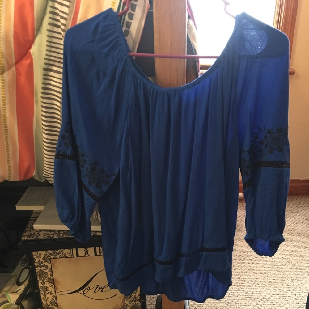 Royal blue and black Blouse